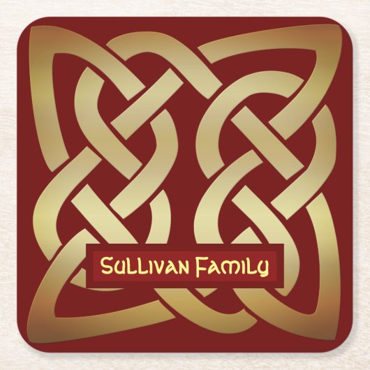 ブロンズ調ケルト結び目模様 スクエアペーパーコースター (正面)