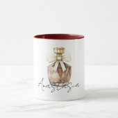 ブロンズ調 香水ボトル クリーム色 リボン マグカップ (中央)