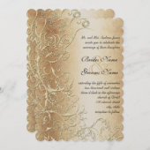 ブロンズ金ゴールドとブラックラブバードの渦結婚巻 招待状 (正面/裏面)