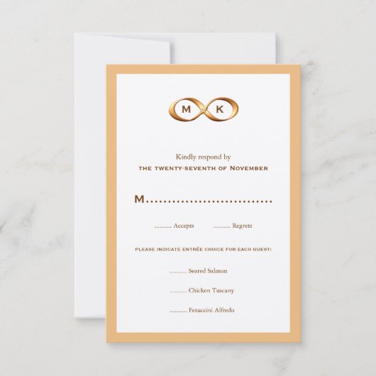 ブロンズ金ゴールドインフィニティハンドクラスプウェディングRSVPカード 出欠カード (正面)