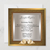 ブロンズ金ゴールドクリームハイヒールシューバースデーパーティー 招待状 (裏面)