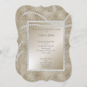 ブロンズ金ゴールドスパークルエレガントパールク結婚ラス 招待状 (正面/裏面)