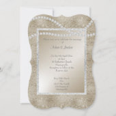 ブロンズ金ゴールドスパークルエレガントパールク結婚ラス 招待状 (正面)