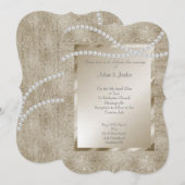 ブロンズ金ゴールドスパークルエレガントパールク結婚ラス 招待状 (正面/裏面)