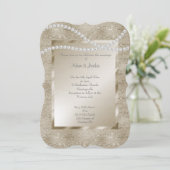 ブロンズ金ゴールドスパークルエレガントパールク結婚ラス 招待状 (スタンド正面)