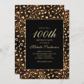 ブロンズ金ゴールドブラックレオパード100th誕生日パーティー 招待状 (正面/裏面)