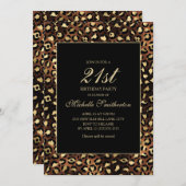 ブロンズ金ゴールドブラックレオパード21歳パーティー 招待状 (正面/裏面)
