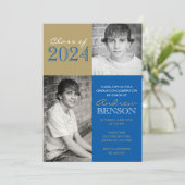 ブロンズ金ゴールド王室のとブルー2写真卒業 招待状 (スタンド正面)