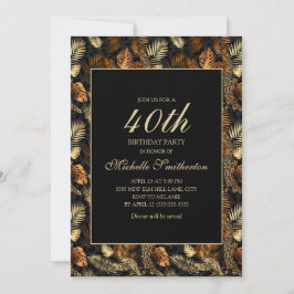 ブロンズ金ゴールド葉ブラックバースデーパーティー 招待状