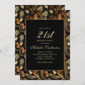 ブロンズ金ゴールド葉ブラックパーティー21日 招待状 (正面/裏面)