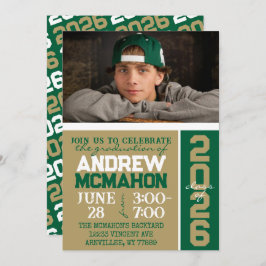 ブロンズ金ゴールド&グリーン卒業写真招待状 招待状