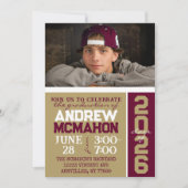 ブロンズ金ゴールド&バーガンディ卒業写真招待状 招待状 (正面)