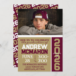 ブロンズ金ゴールド&バーガンディ卒業写真招待状 招待状