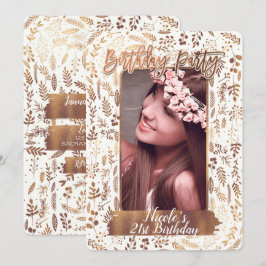 ブロンズ銅金ゴールドモダン誕生日パーティー写真 招待状