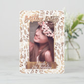 ブロンズ銅金ゴールドモダン誕生日パーティー写真 招待状 (スタンド正面)