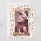 ブロンズ銅金ゴールドモダン誕生日パーティー写真 招待状 (正面)