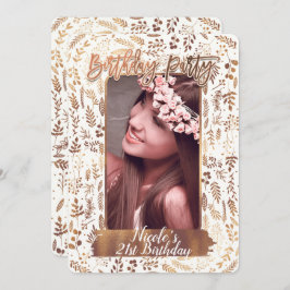 ブロンズ銅金ゴールドモダン誕生日パーティー写真 招待状