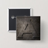 ブロンズ黒金属モノグラム角ピンボタン 缶バッジ (正面&裏面)