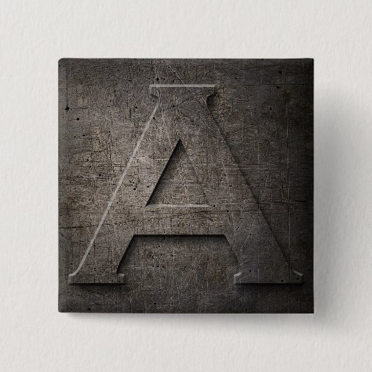 ブロンズ黒金属モノグラム角ピンボタン 缶バッジ (正面)