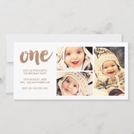 ブロンズ1ST誕生日ホワイト3フレームフォトカード