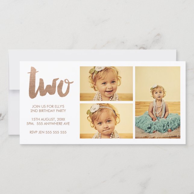 ブロンズ2ndバースデーホワイト3フレームフォトカード (正面)