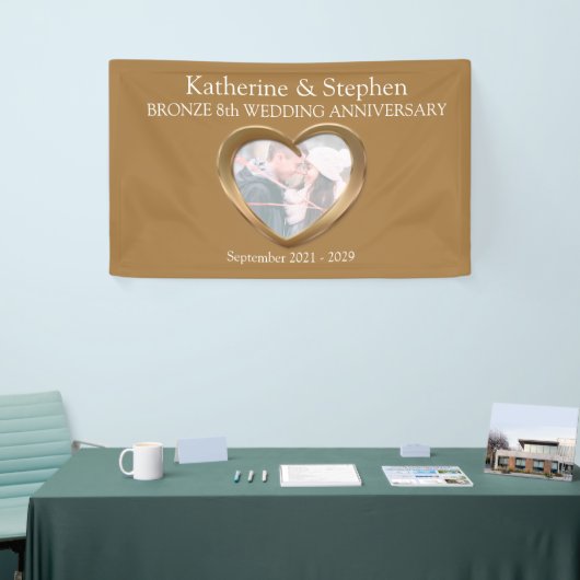 ブロンズ8周年記念結婚ハートフォトバナー 横断幕 (トレードショー)