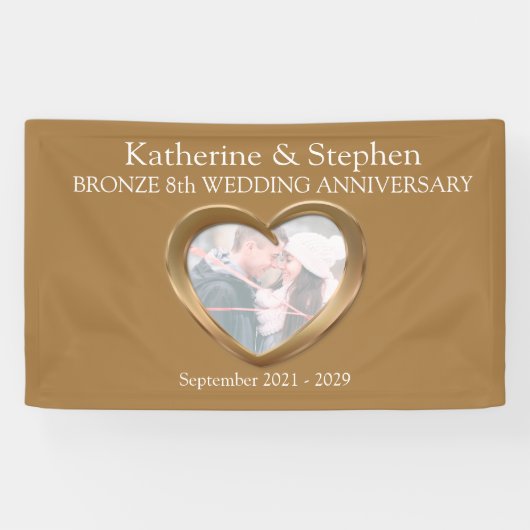 ブロンズ8周年記念結婚ハートフォトバナー 横断幕 (横)