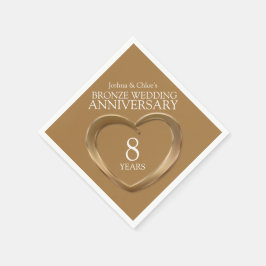 ブロンズ8周年記念結婚ハート名ナプキン スタンダードカクテルナプキン