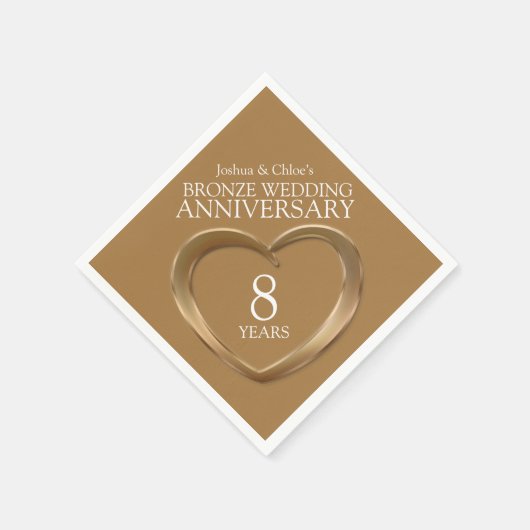 ブロンズ8周年記念結婚ハート名ナプキン スタンダードカクテルナプキン (角)