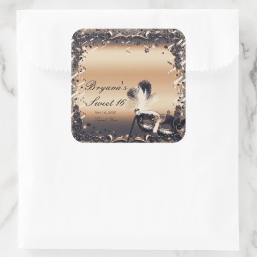 ブロンズ&クリームマスカレードマスクエレガントボールパーティー スクエアシール (バッグ)