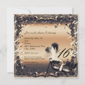 ブロンズ&クリームマスカレードマスクエレガントボールパーティー 招待状 (裏面)