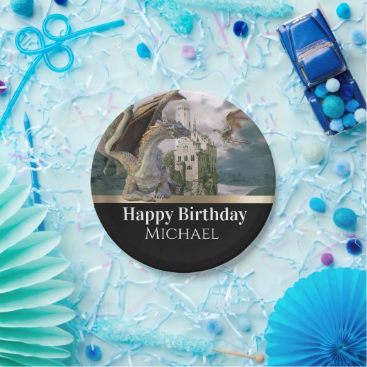 ブロンズ・ドラゴン中世キャッスルメタリック誕生日 ペーパープレート (パーティー)