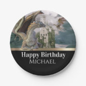 ブロンズ・ドラゴン中世キャッスルメタリック誕生日 ペーパープレート (正面)