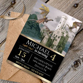 ブロンズ・ドラゴン中世キャッスルメタリック誕生日 招待状