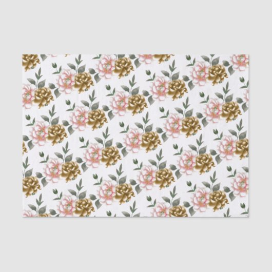 ブロンズ&ピンク牡丹ティッシュペーパー 薄葉紙 (正面)