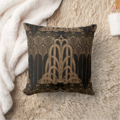 ブロンズ,ブラック,アートデコ,アールヌーボー,フローラ,パターン クッション (ブランケット)