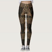 ブロンズ，ブラック，アートデコ，アールヌーボー,フローラ，パターン レギンス (正面)