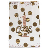 ブロンズ ポルカドット ローズゴールド ワン 1 1歳の誕生日 ミディアムペーパーバッグ (裏面)