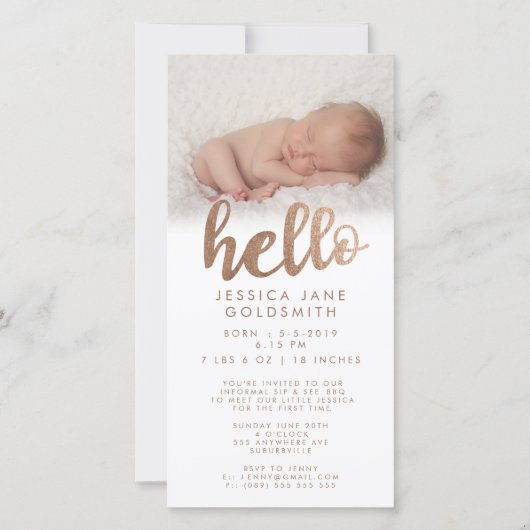 ブロンズHello Birth Announcement Sip & See 案内状 (正面)