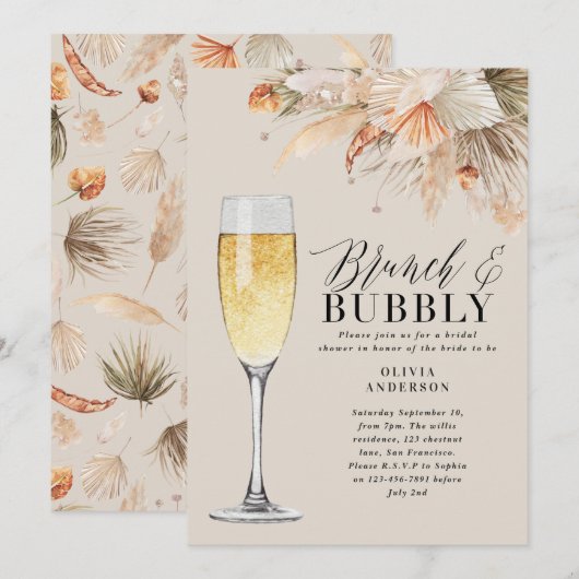 ブロンチとバブルリーのウェディングシャワー パンパスグラス 招待状 (正面/裏面)