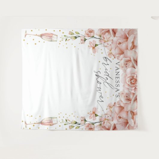 ブロンチとバブルリーの花のウェディングシャワー背景 タペストリー (正面(横))