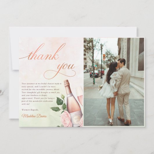ブロンチとバブルリーシャンパン ブライズシャワー フォト サンキューカード (正面)