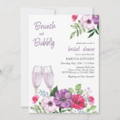 ブロンチとバブルリー パープル ピンク フラワーブライダルシャワー 招待状 (正面)