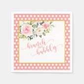 ブロンチ アンド バブルリー ナプキン - ピンク テキスト/ドット スタンダードカクテルナプキン (正面)