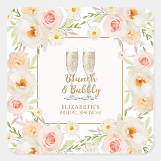 ブロンチ&バブルリー ガーデン フラワーブライダルシャワー スクエアシール (正面)