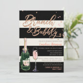ブロンチ & バブルリー グリッター ブラック ストライプ ブライズシャワー 招待状 (スタンド正面)