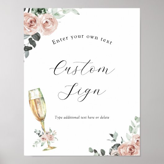 ブロンチ＆バブルリー フラワー カスタム テキスト サイン (正面)