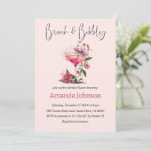 ブロンチ & バブルリー ブラッシュピンクの花 ブライダルシャワー 招待状 (スタンド正面)