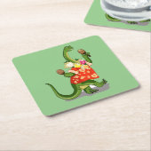 ブロントサウルスのマ遊ラカスイラストレーション。 スクエアペーパーコースター (アングル)