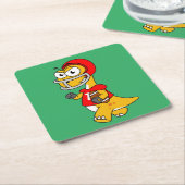 ブロントサウルスの遊イラストレーション。 スクエアペーパーコースター (アングル)